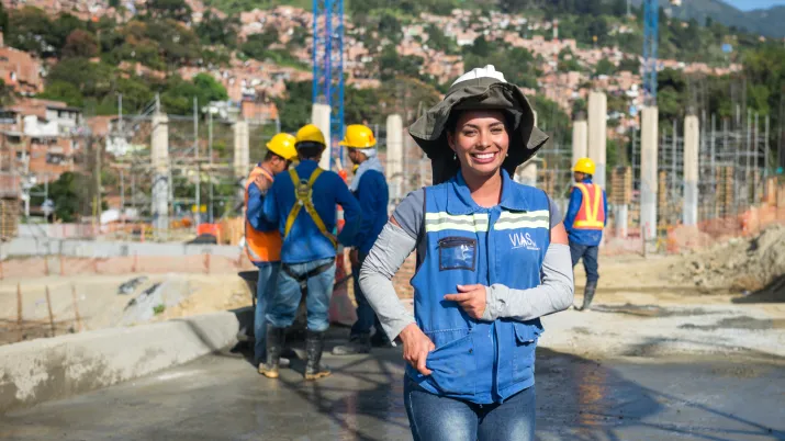 Woman on a building site of construction, Colombia