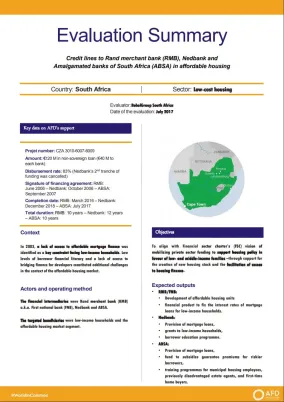 Evaluation Summary - Credit lines to Rand merchant bank (RMB), Nedbank and Amalgamated banks of South Africa (ABSA) in affordable housing
