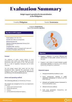Evaluation Summary - Budget support operation for decentralization in the Philippines