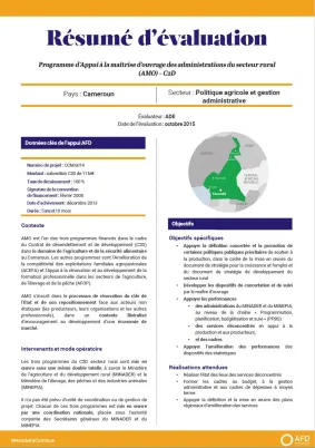 Résumé d'évaluation - Programme d’appui à la maîtrise d’ouvrage des administrations du secteur rural (AMO), C2D, Cameroun