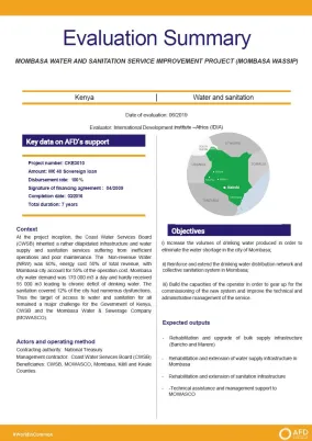 Evaluation Summary - Mombasa Water and Sanitation Service Improvement Project (Mombasa WaSSIP), Kenya 