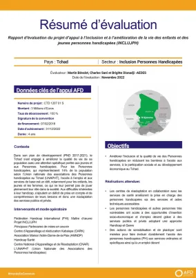 Résumé d'évaluation - Appui à l’inclusion et à l’amélioration de la vie des enfants et des jeunes personnes handicapées au Tchad (INCLUJPH) - CTD1207
