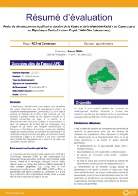 Résumé d'évaluation - Développement équilibré et durable de la Kadey et de la Mambéré-Kadeï (projet I Yéké Oko) - CZZ2371
