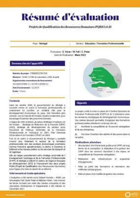 Résumé d’évaluation de projets de qualification des ressources humaines (PQRH I et II), CSN6003 et CSN1338 au Sénégal