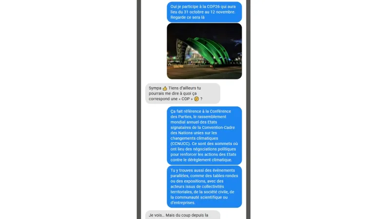 comprendre COP26 conversation SMS