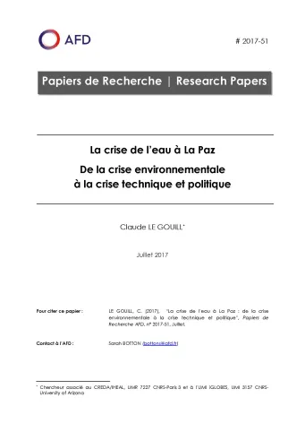 La crise de l’eau à La Paz : de la crise environnementale à la crise technique et politique