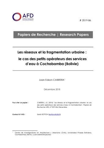 Réseaux d'eau et fragmentation urbaine-Bolivie-Cabrera_couv