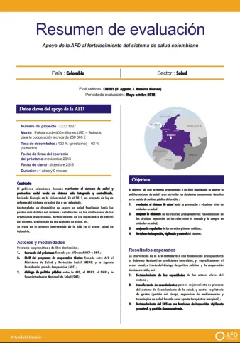Resumen de evaluación - Apoyo de la AFD al fortalecimiento del sistema de salud colombiano