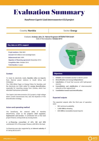 Evaluation Summary - NamPower Caprivi-Link Interconnector (CLI) project, Namibia