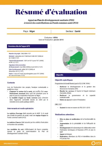 Résumé d'évaluation - Appui au Plan de développement sanitaire (PDS) à travers les contributions au Fonds commun santé (FCS), Niger