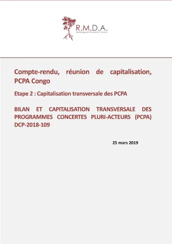 Couv Compte-rendu, réunion de capitalisation, PCPA Congo