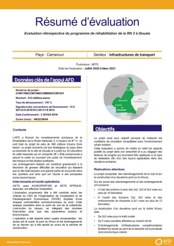 Résumé d'évaluation - Programme de réhabilitation de la RN3 à Douala CCM1199/CCM6000/CCM1241