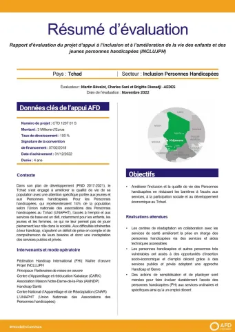 Résumé d'évaluation - Appui à l’inclusion et à l’amélioration de la vie des enfants et des jeunes personnes handicapées au Tchad (INCLUJPH) - CTD1207
