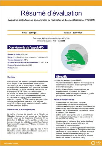 Evaluation finale du Projet d’Amélioration de l’Éducation de base en Casamance (PAEBCA), Sénégal 