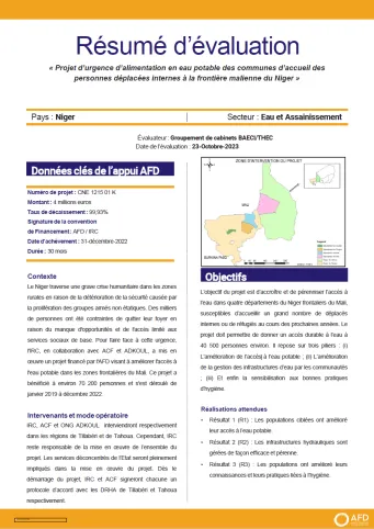 « Projet d’urgence d’alimentation en eau potable des communes d’accueil des personnes déplacées internes à la frontière malienne du Niger »