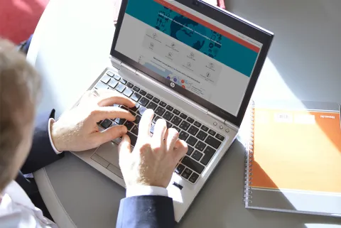 Transparency, computer, laptop, hands 